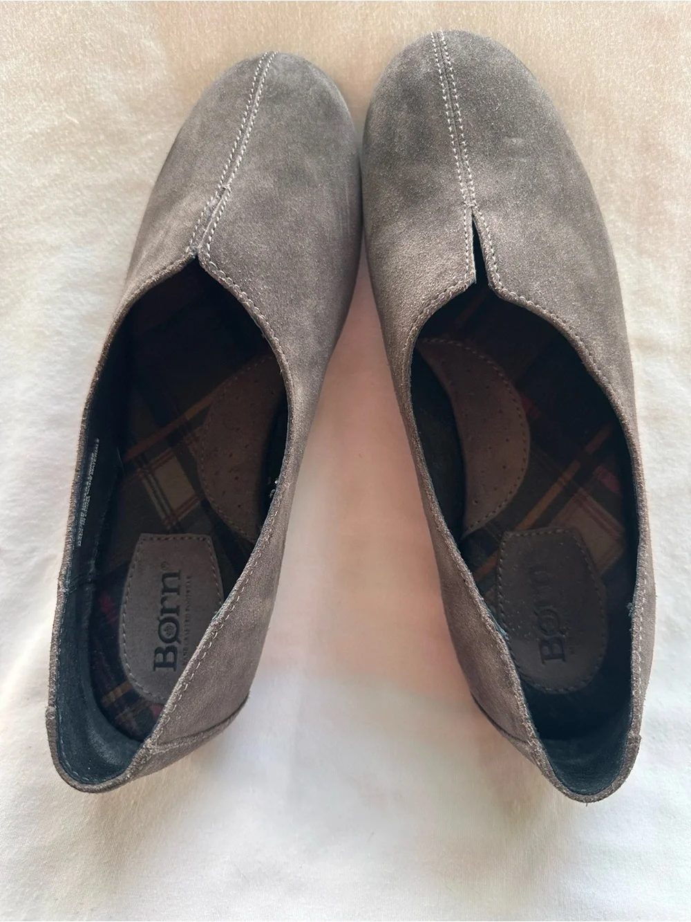 Born Women’s Dark Grey Suede Slip-On flats.